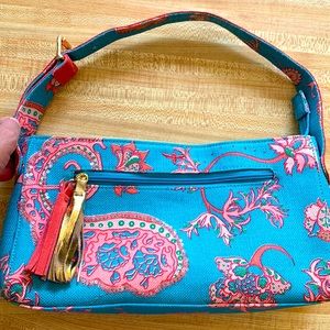 Buzz by Jane Fox Aqua and Salmon purse